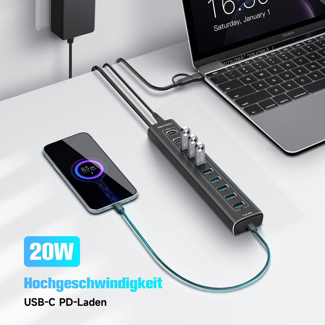 🚀 USB razdelilec 11-v-1 USB-C 3.2 Hub z napajalnikom 60W