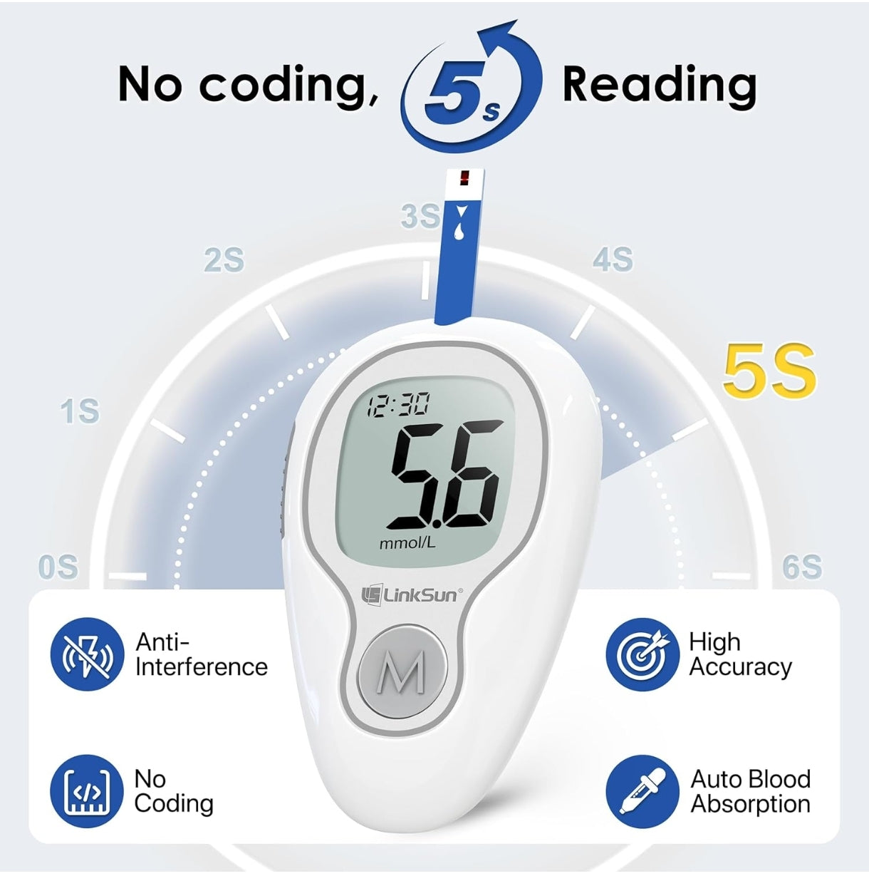 🩸 LinkSun komplet za merjenje glukoze v krvi, 100x test – G425-3