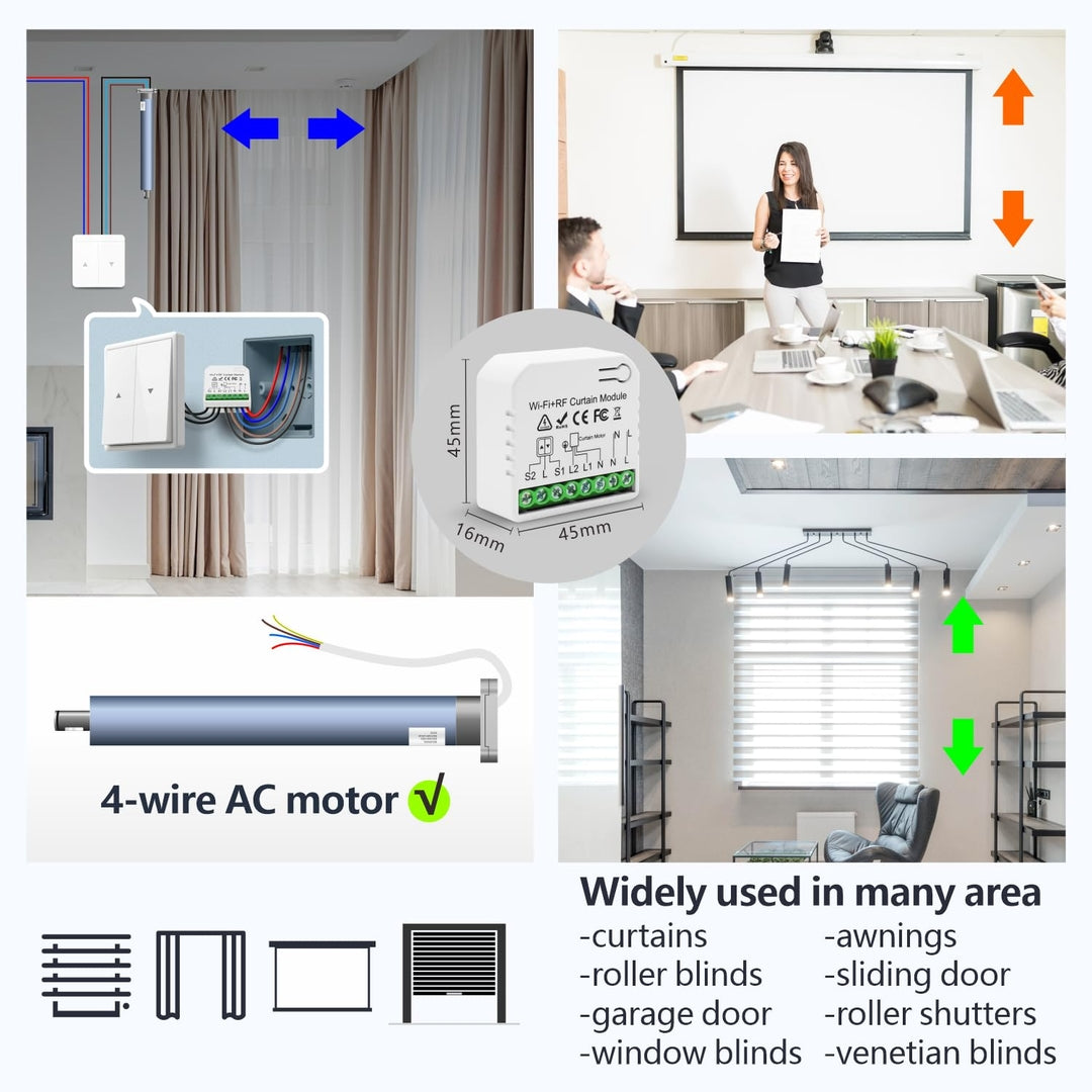 🪟 DieseRC WiFi + RF pametni modul za zavese/rolete – komplet 5 kosov + daljinec
