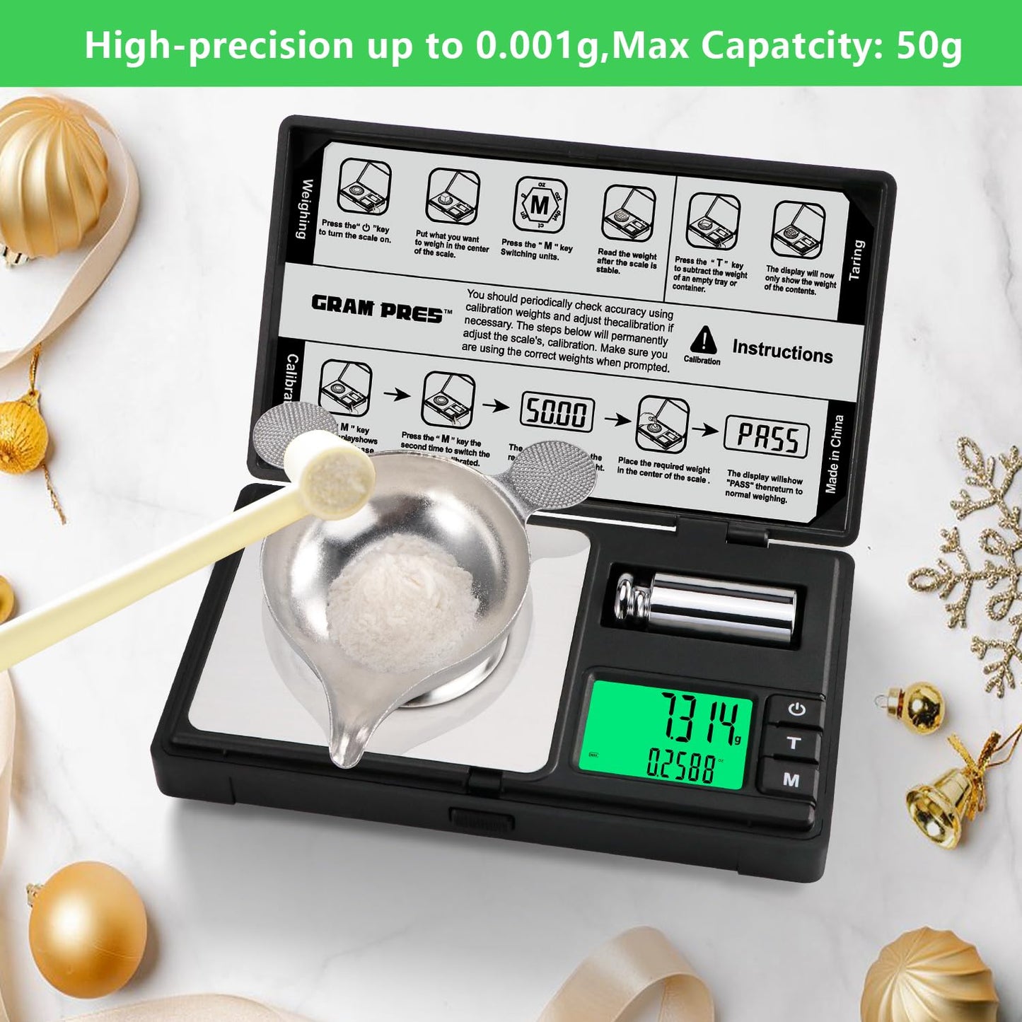 Digitalna žepna tehtnica 50 g / 0.001 g z LCD zaslonom