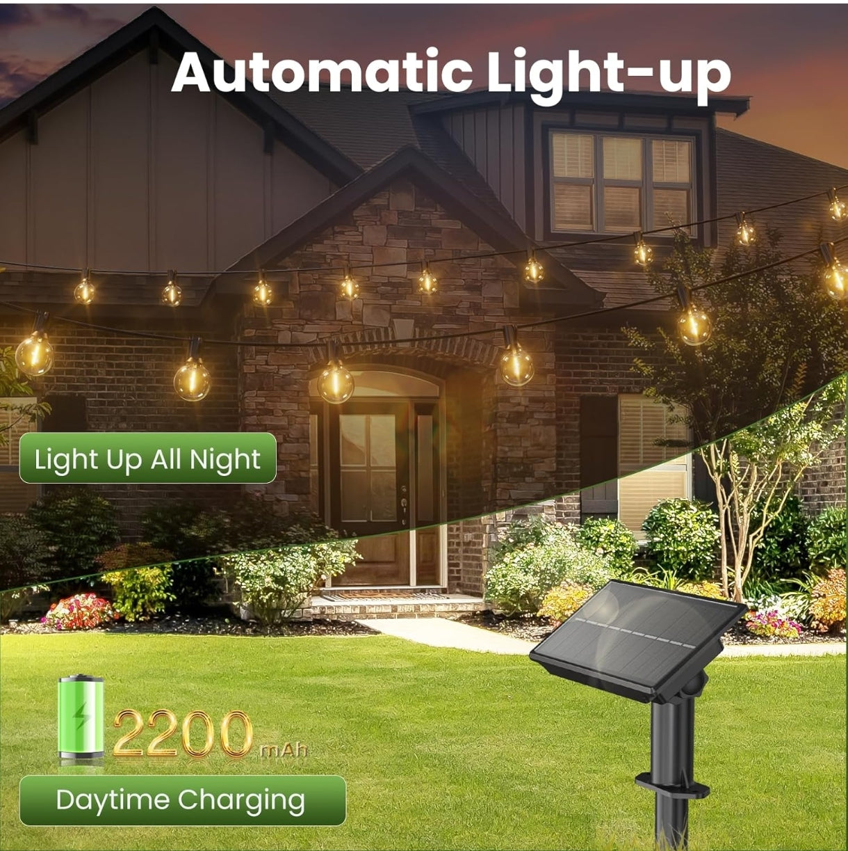 💡 Solarne verižne luči 15 m – 25+1 LED G40, USB + sončno polnjenje