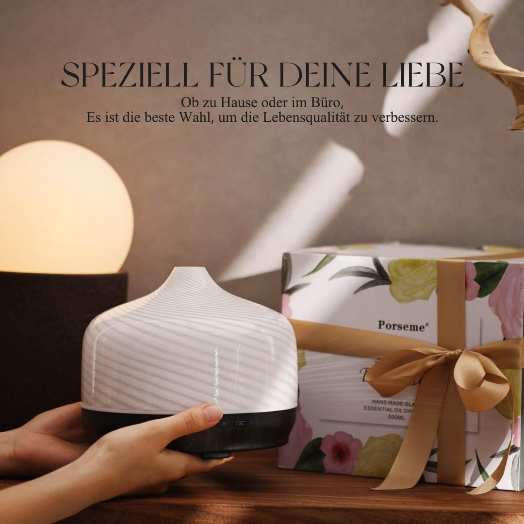 PORSEME aroma difuzor/vlažilec 500 ml – steklen, ultrazvočni, LED osvetlitev