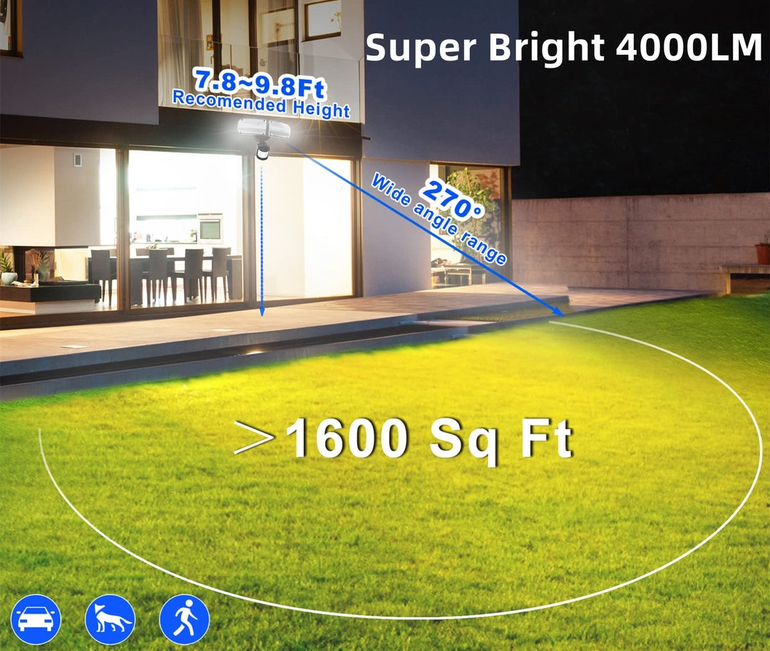 Vodoodporen Zofo LED reflektor s senzorjem gibanja (4000LM, 5000K, IP65, 230V) na črni okrogli osnovi z nastavljivimi pravokotnimi paneli. Znamka Naklikaj.si.