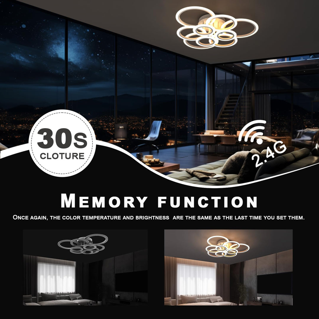 💡 RUYI moderna LED stropna svetilka z daljincem – 9 obročev, 120W, 10800LM