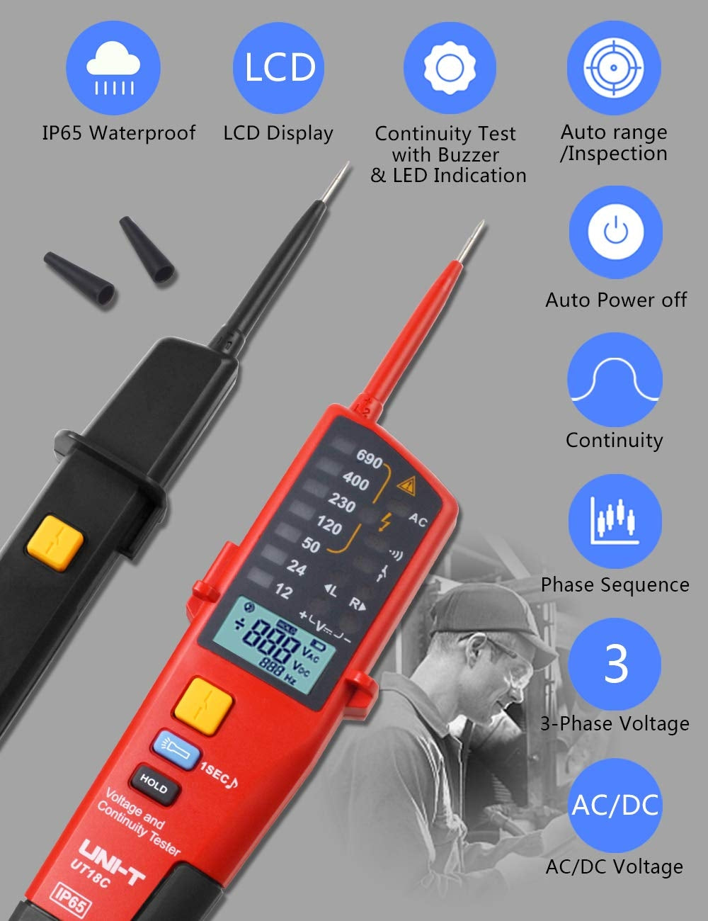 🔌 UNI-T UT18C digitalni tester napetosti
