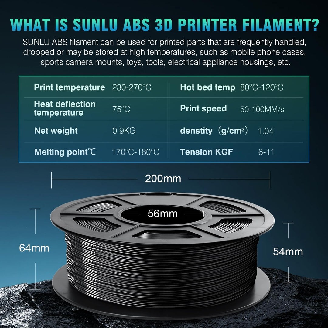 🧵 SUNLU ABS filament – 1.75 mm, črna, 1kg
