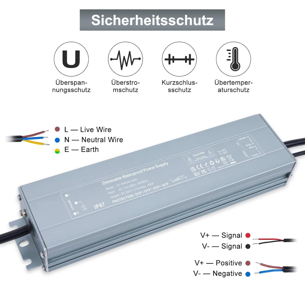 ⚡ REYLAX LED napajalnik 24V, 60W, IP67 – zatemnilni (dimmable)