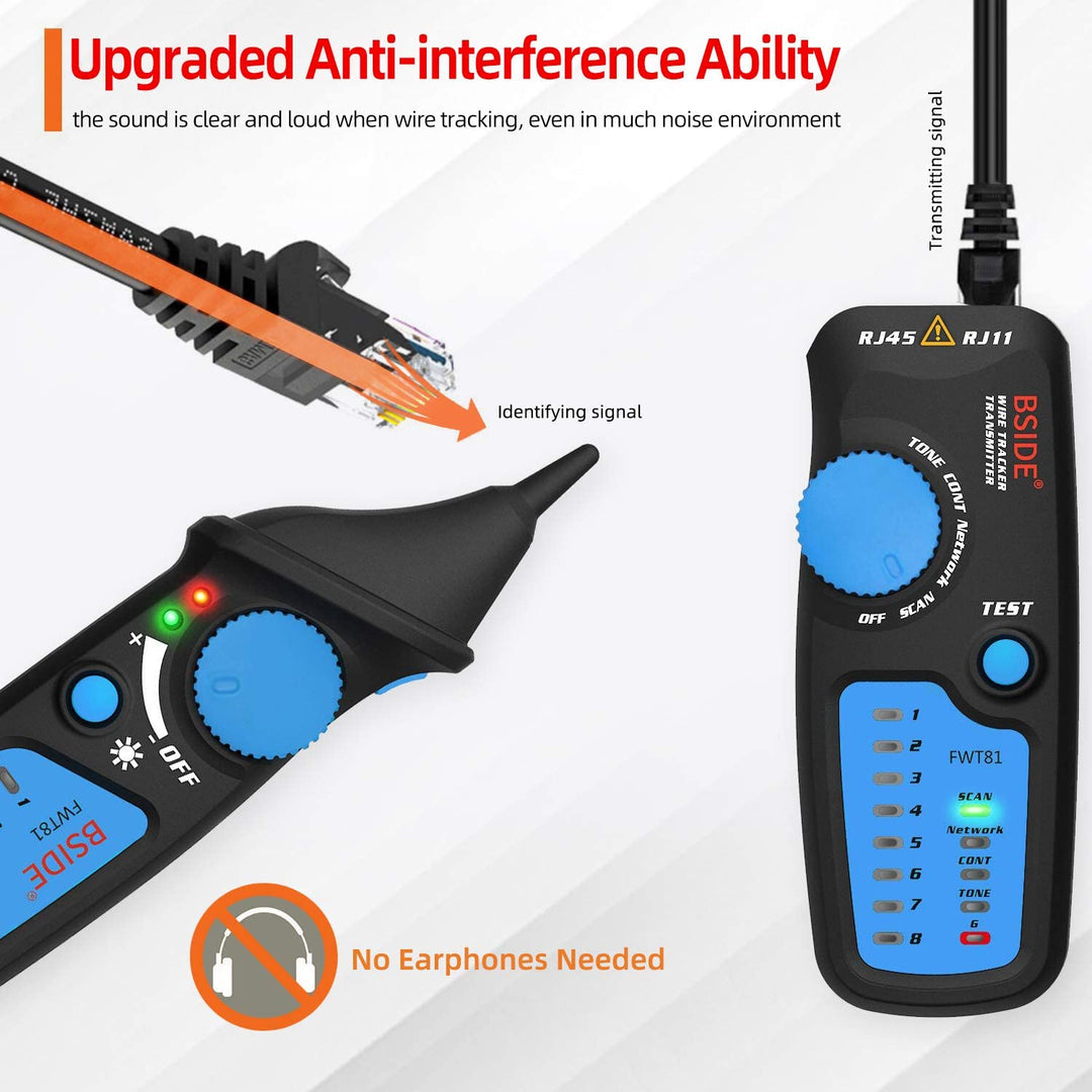 🔌 Tester in iskalec kablov BSIDE FWT81 – RJ45/RJ11, LAN, telefon, elektro kabli