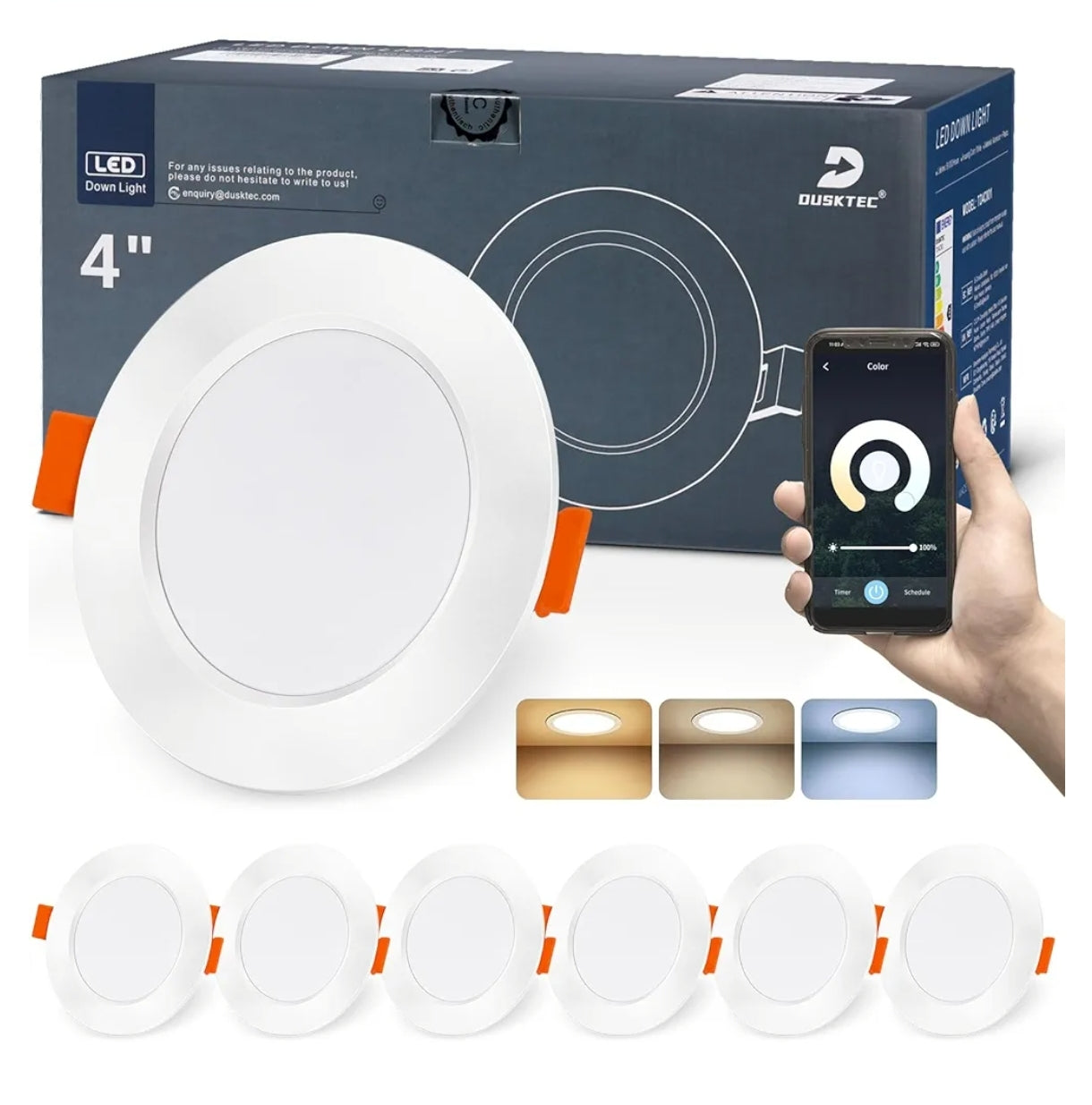 💡6x Dusktec CCT LED smart Bluetooth recessed light 10W (122mm) – white