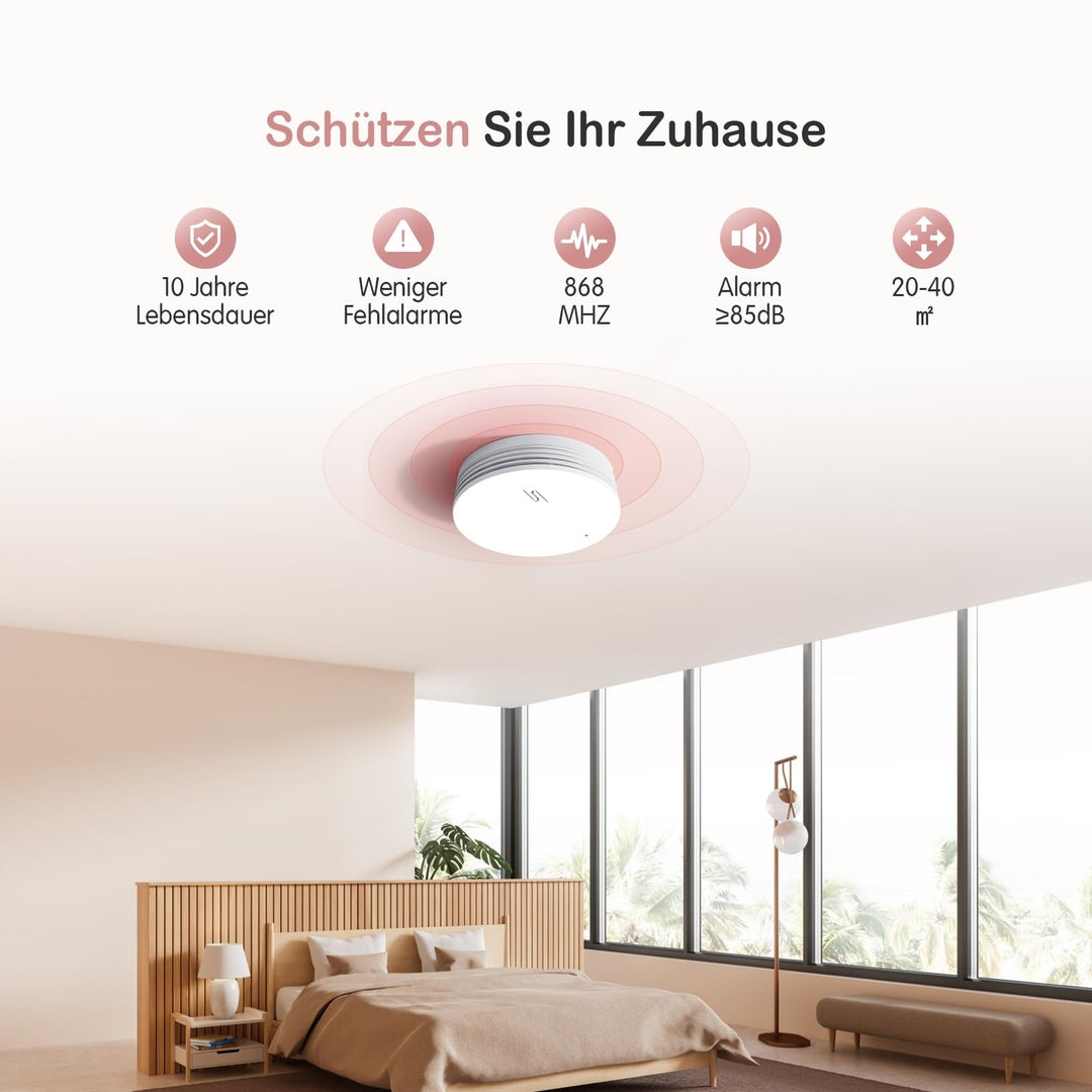 PUTOGESAFE set 4 brezžičnih povezanih javljalnikov dima – 868 MHz, 10-letna življenjska doba