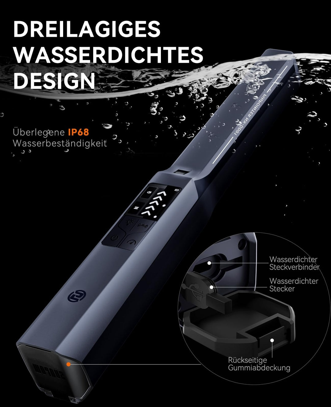 🔍SUNPOW professioneller Handmetalldetektor – IP68 wasserdicht, 800-mAh-Akku