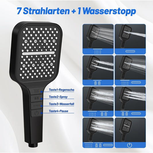 🚿 Tuš ročka z 8 funkcijami in kovinsko cevjo 150 cm - naklikaj.si