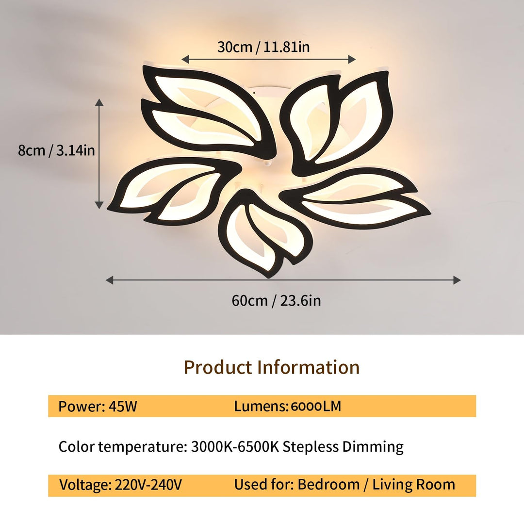 💡 LED stropna svetilka 45W črna – moderna oblika listov