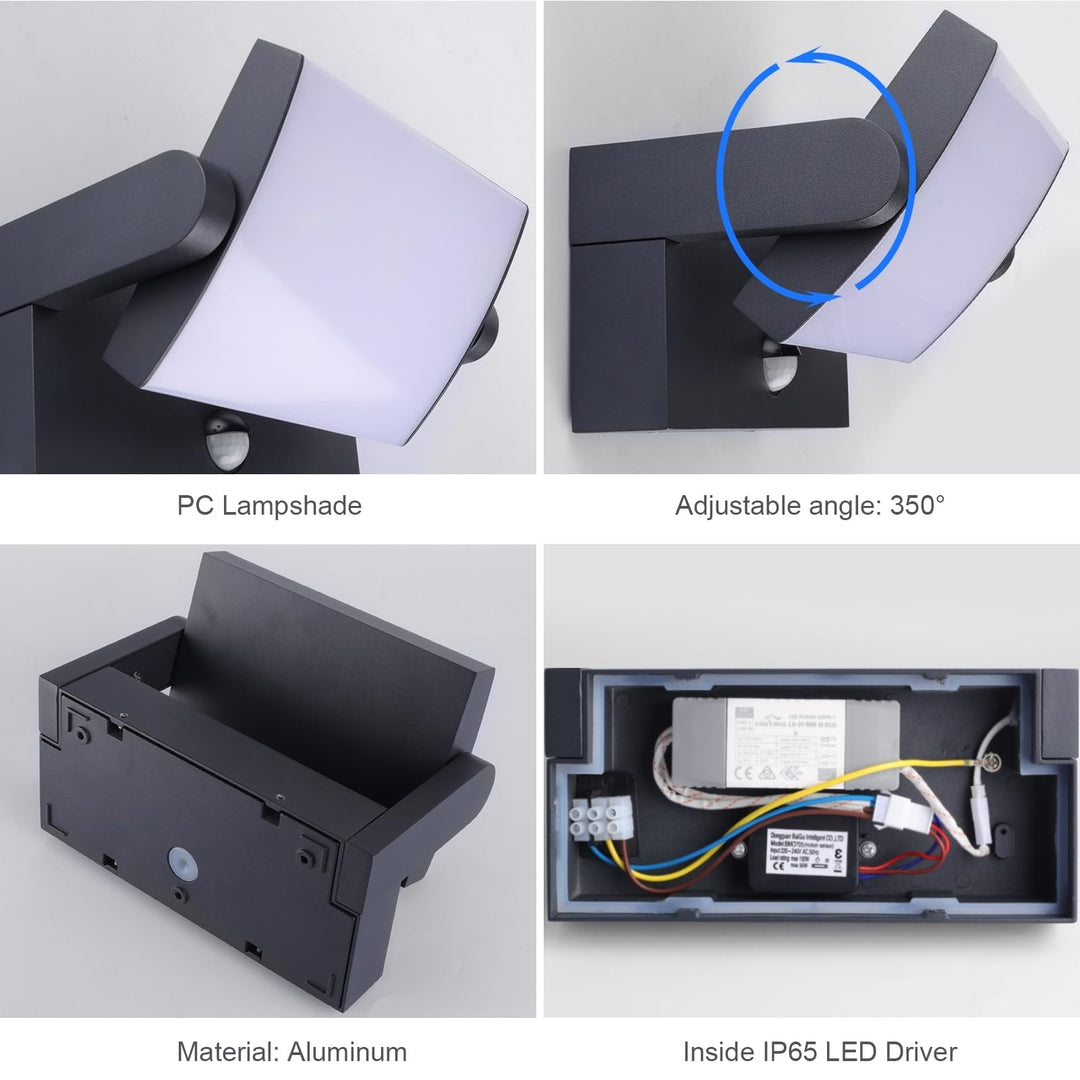 💡 Klighten 24W zunanja LED stenska svetilka z senzorjem gibanja, antracit (IP65, 3000K)
