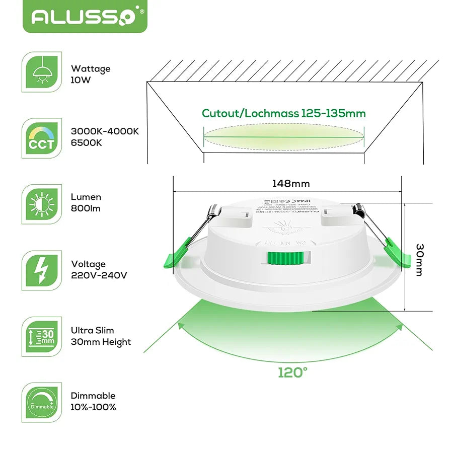 💡6x Alusso LED recessed light 10W (148mm) – white/black/nickel