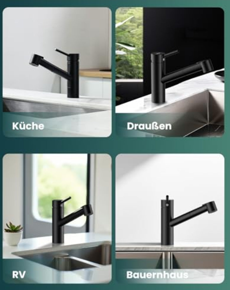🚰 DAYONE črna kuhinjska armatura z izvlečno prho