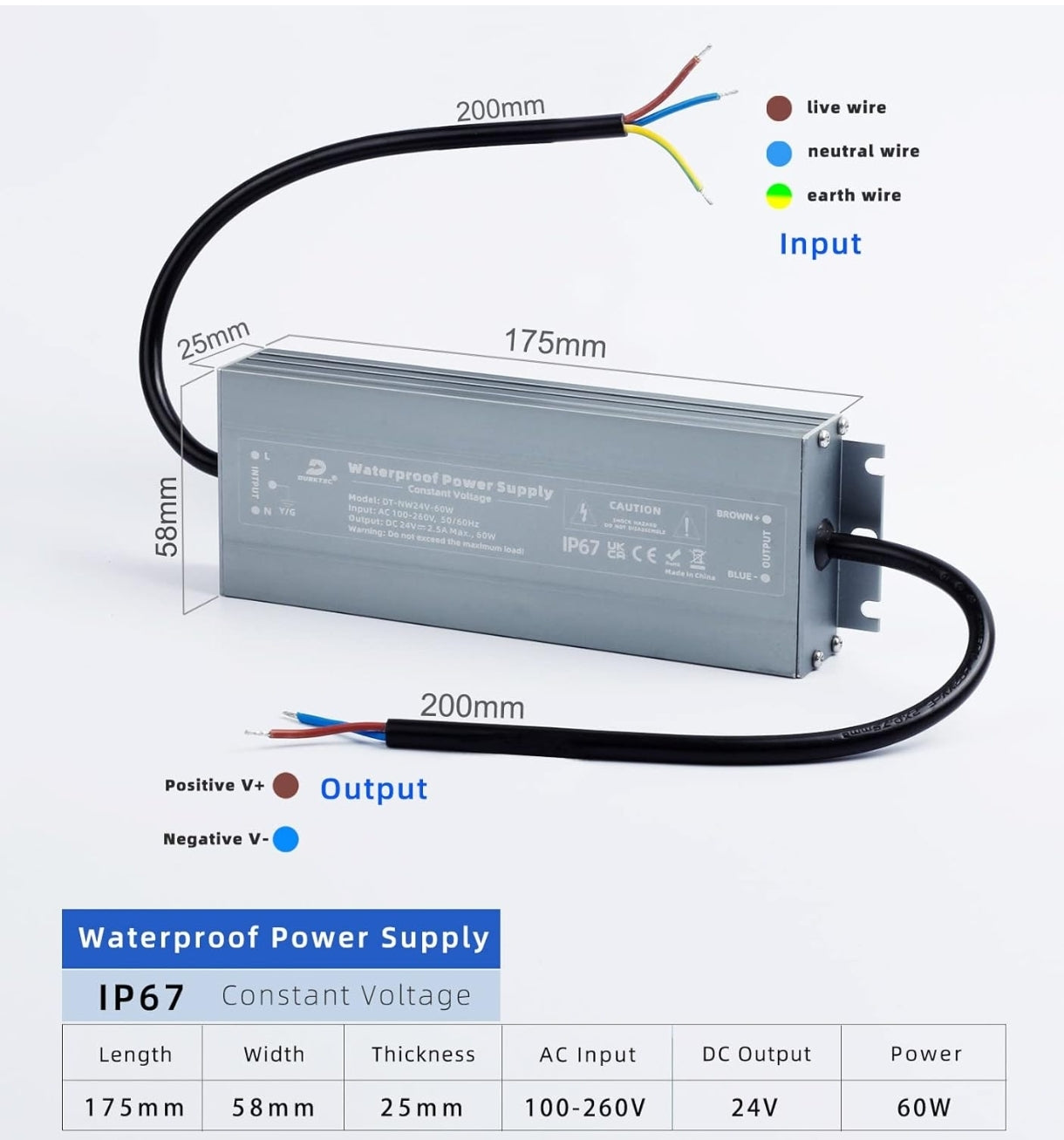 ⚡ DUSKTEC LED napajalnik 24V, 60W, IP67