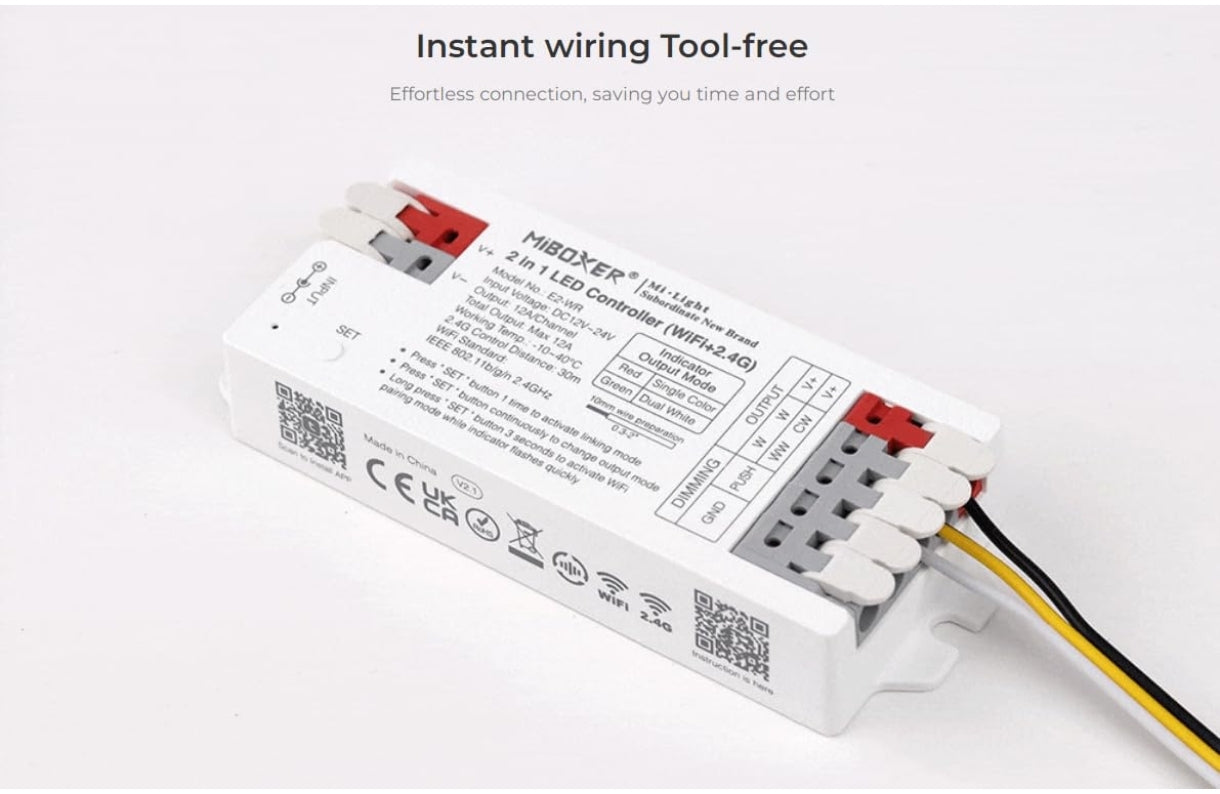 ⚡ MiBoxer E2-WR – 2 v 1 LED kontroler (WiFi + 2.4GHz)