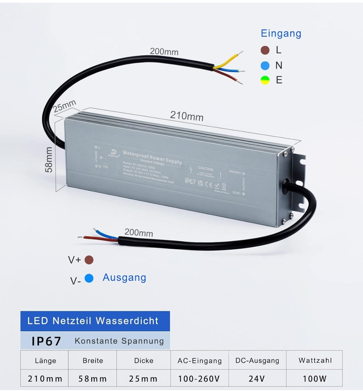 ⚡ DUSKTEC LED napajalnik 24V, 100W, IP67