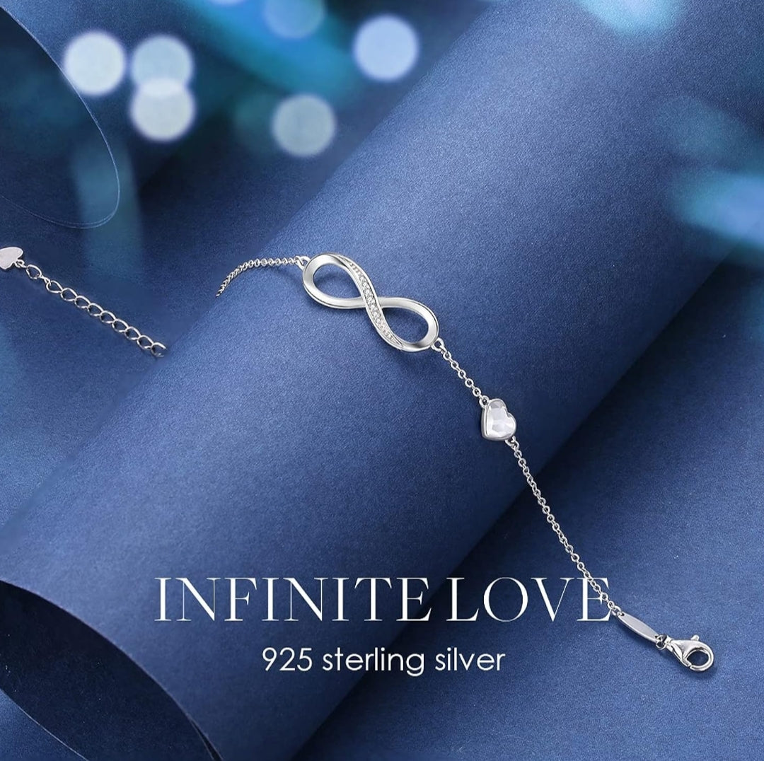 💎 LOUISA SECRET zapestnica Infinite Love – srebro 925, z obeskom srca iz cirkonija, nastavljiva dolžina 18cm+5cm