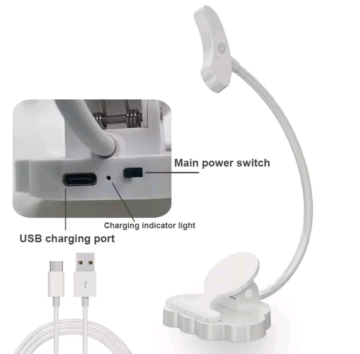 💡 LED Clip-On namizna svetilka – črna, USB polnilna
