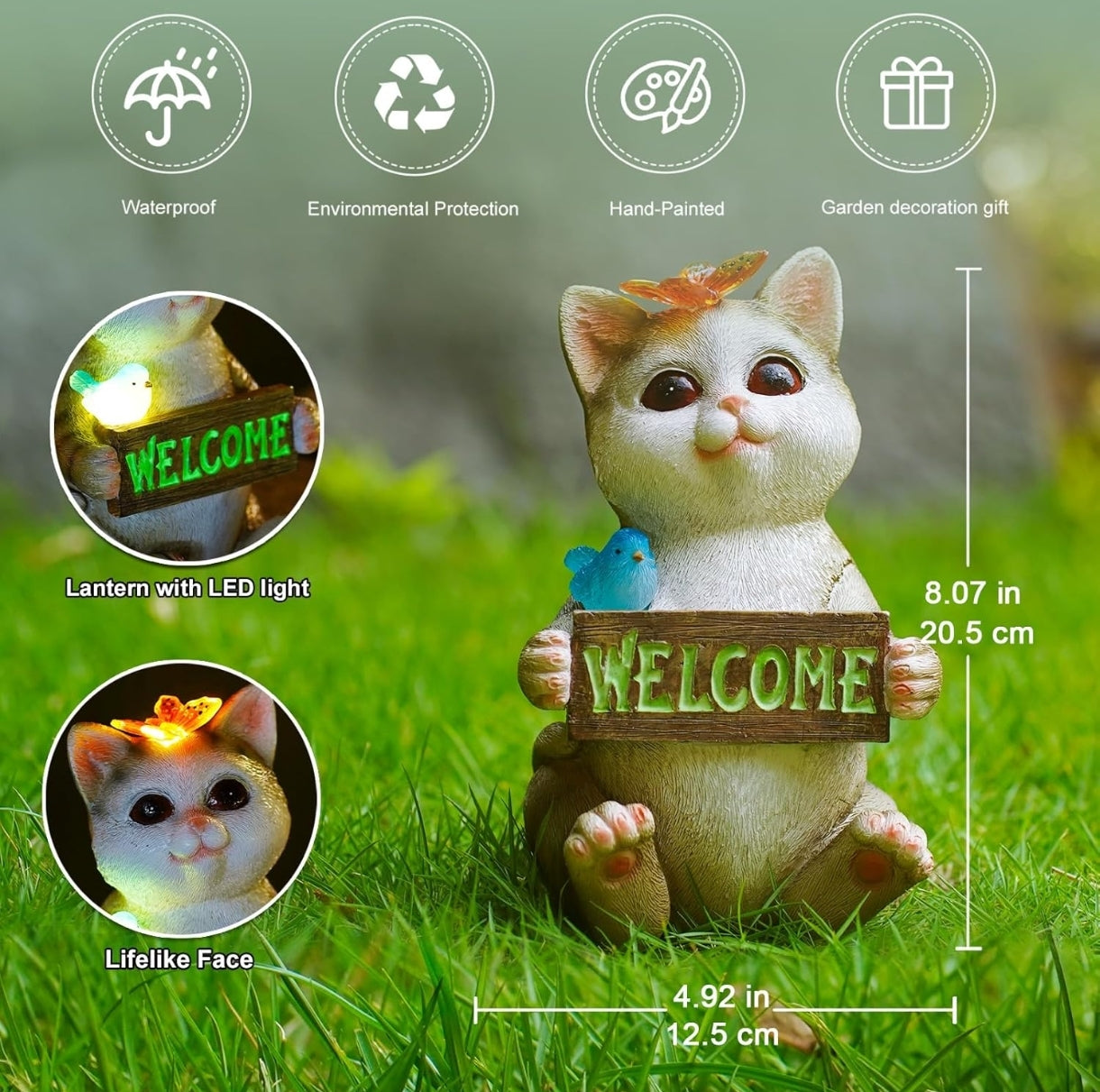 🐱 Solar LED garden decoration - "Welcome" cat