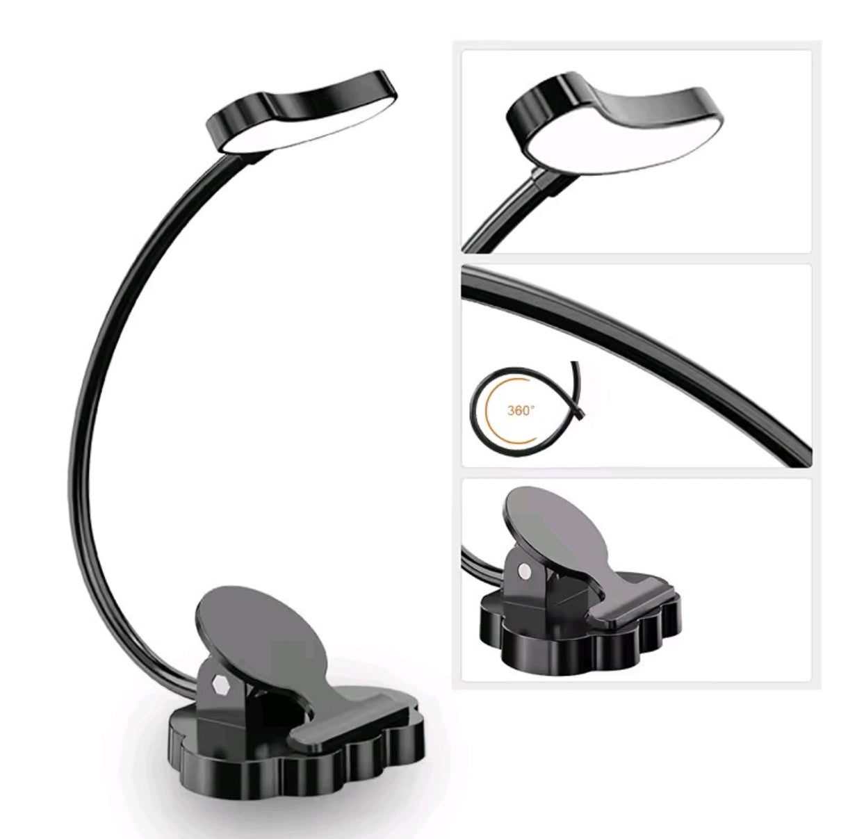 💡 LED Clip-On namizna svetilka – črna, USB polnilna
