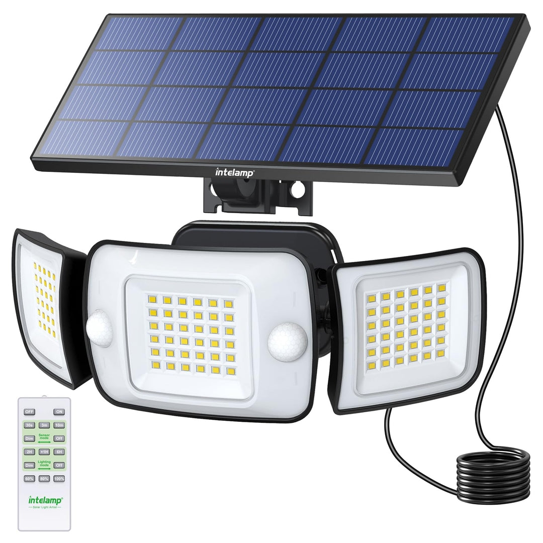 🌞Solarni LED reflektor INTELAMP z 2 senzorjema gibanja in daljinskim upravljanjem , 1200lm , 6000mah , bela svetloba