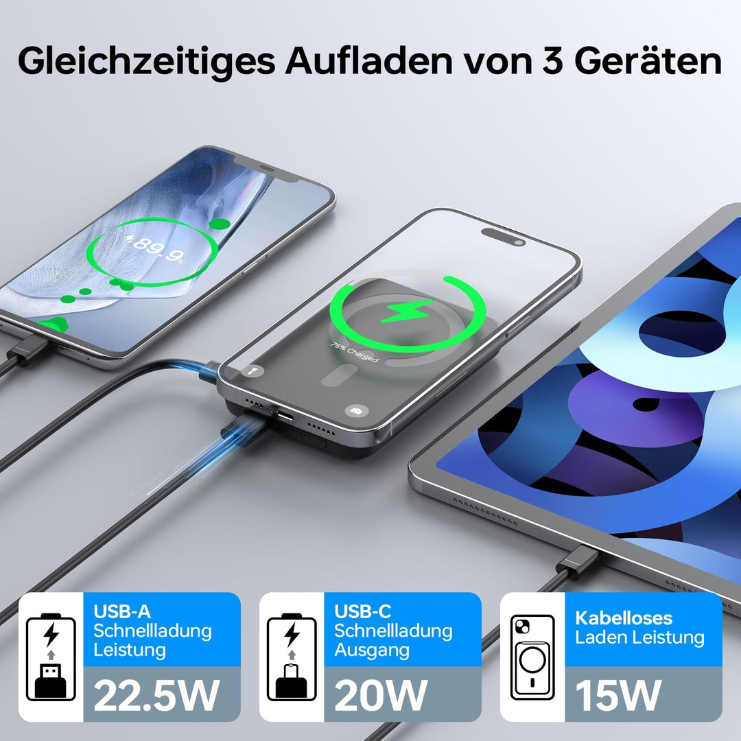 🔋Magnetna brezžična power banka 12000 mAh z MagSafe podporo – 3v1