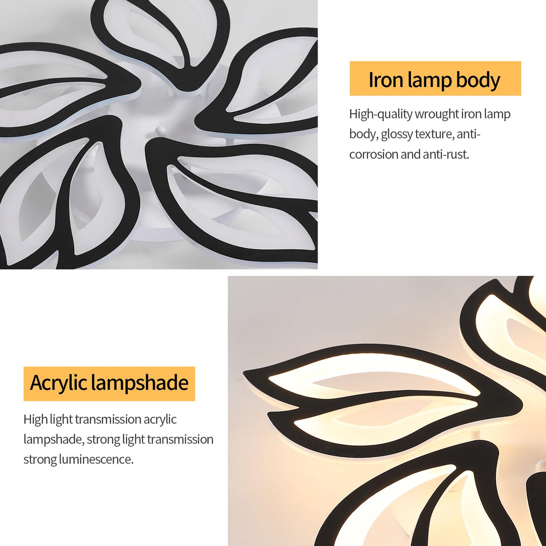 💡 LED stropna svetilka 45W črna – moderna oblika listov