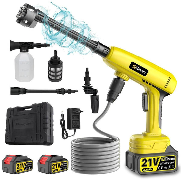 💦 Akumulatorski visokotlačni čistilec GISAM 21V - 60 bar, 2x baterija 4000mah, brezkrtačni motor