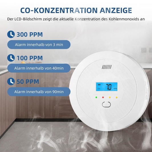 🚨 Detektor ogljikovega monoksida (2 kosa) – LCD zaslon in glasen alarm - naklikaj.si