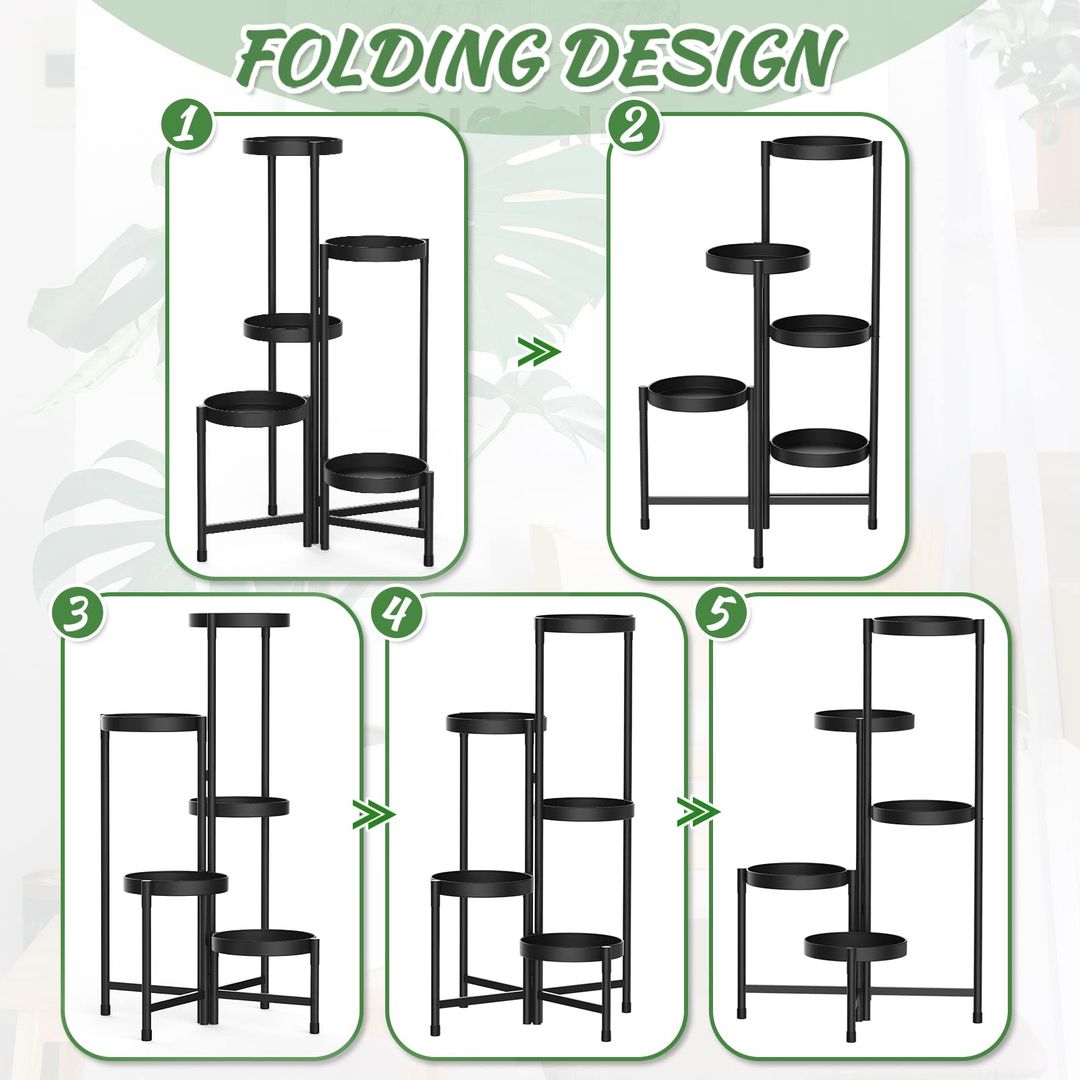 5-stopenjsko kovinsko stojalo za rože, črno