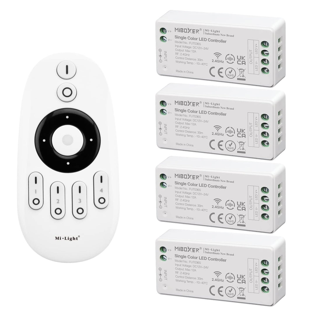 ⚡ Komplet 4x LED krmilnik MIBOXER + daljinec – enobarvni, WiFi 2.4GHz/RF