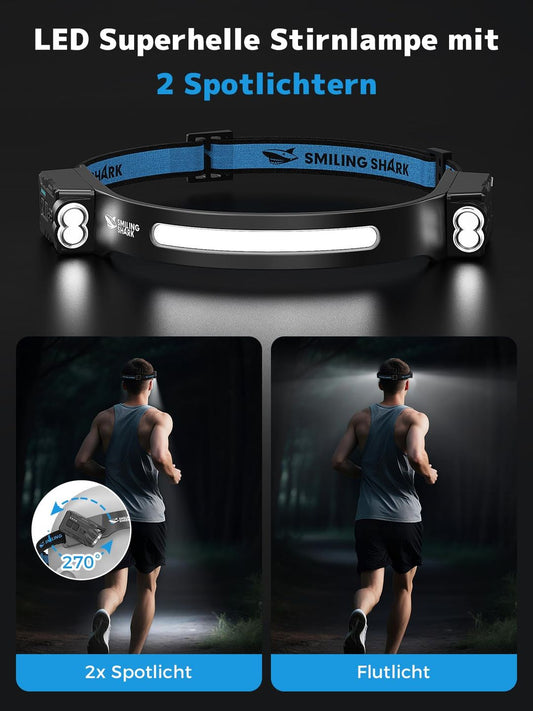 Polnilna LED naglavna svetilka Smiling Shark 2400mAh s senzorjem gibanja