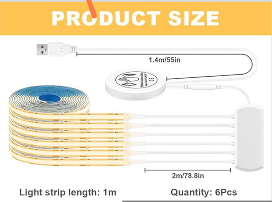 COB LED trak komplet z indukcijskim senzorjem – 6×1 m, topla bela (USB 5 V)
