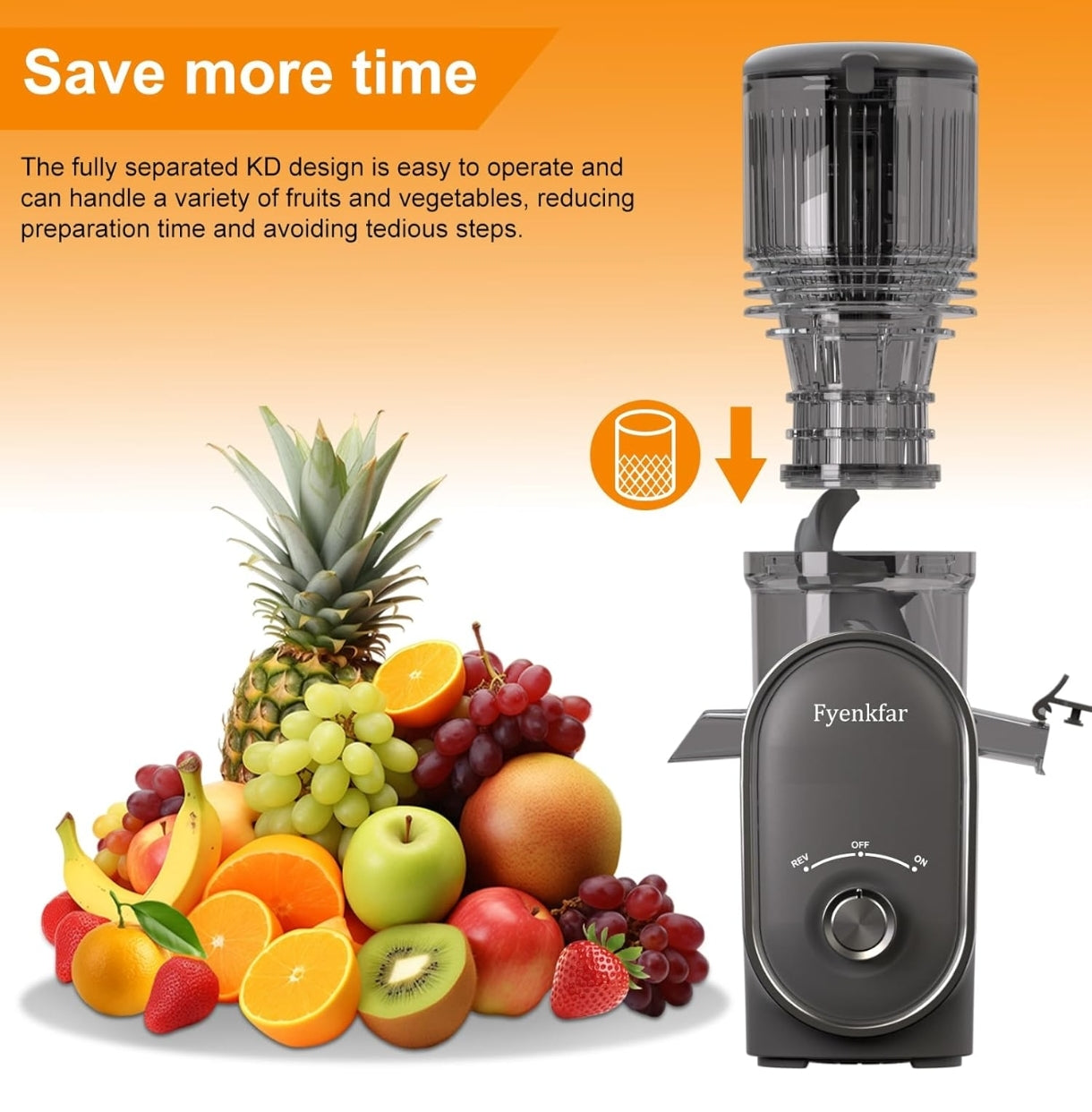 🍊 Počasni sokovnik Fyenkfar 802K, 300W – hladno stiskanje sadja in zelenjave (črn,siv)