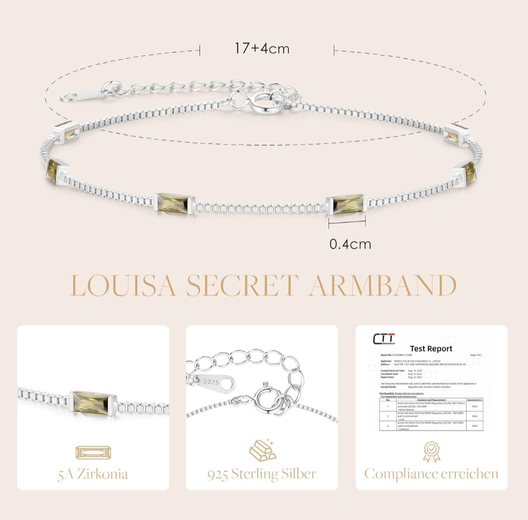 💎 Louisa Secret zapestnica iz srebra 925 z 5A cirkonijem, zelena