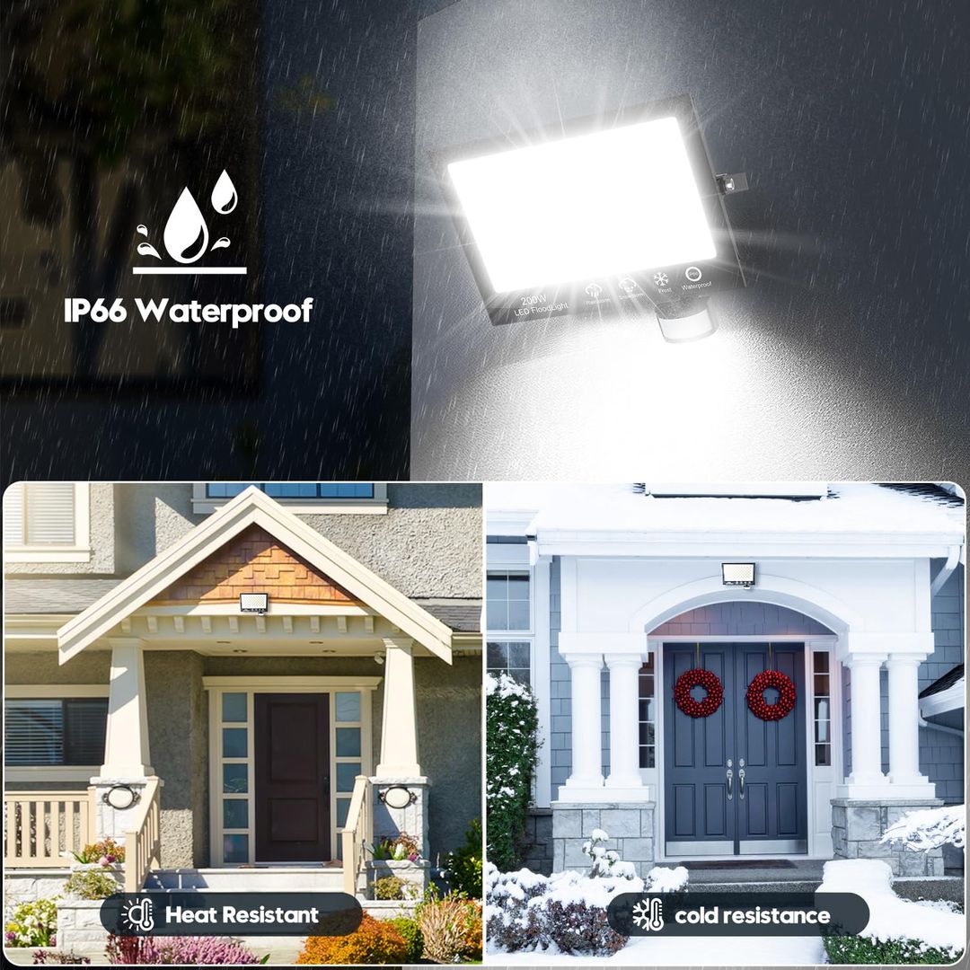 200W LED reflektor s senzorjem gibanja in daljincem, IP66, 6500K bela svetloba - naklikaj.si
