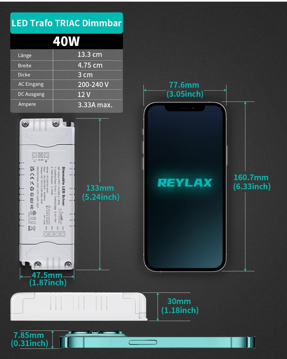 ⚡ REYLAX LED napajalnik 12V, 40W, IP20 – zatemnilni (dimmable)