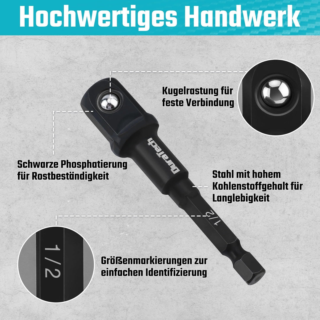DuraTech 5-delni komplet nastavkov in podaljškov za nasadne ključe (1/4”, 3/8”, 1/2”)