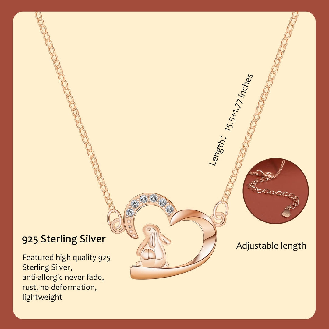 🐇 Ogrlica YELUWA iz srebra 925 – zajček v srcu in luni (rose gold)