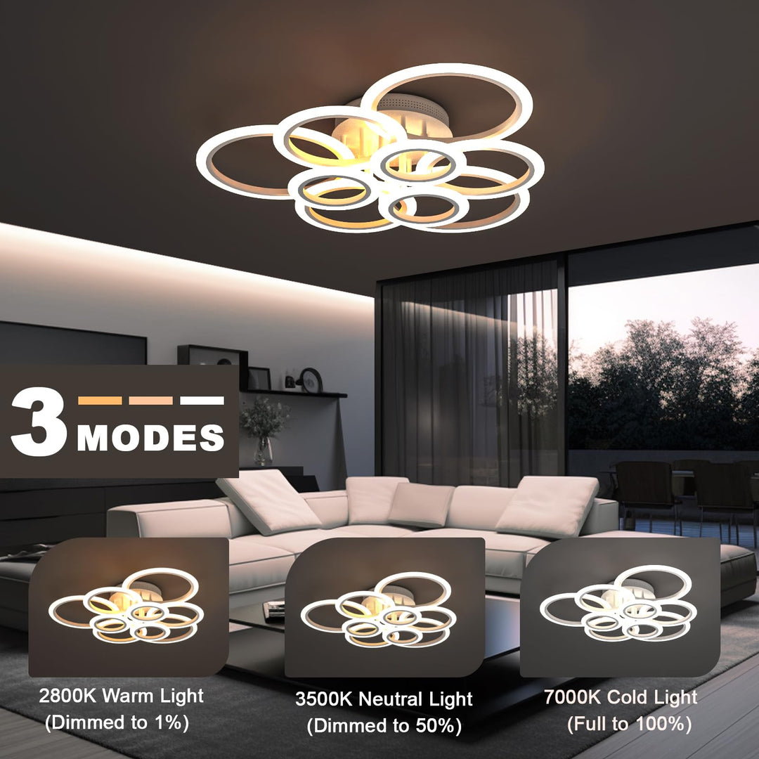 💡 RUYI moderna LED stropna svetilka z daljincem – 9 obročev, 120W, 10800LM