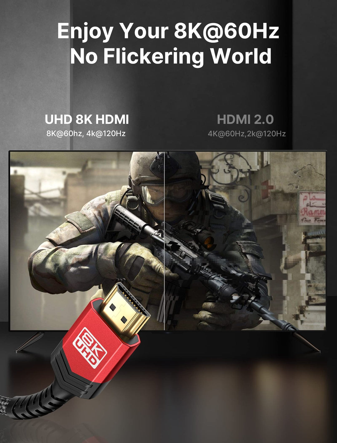 JSAUX HDMI 2.1 Optični Kabel 10 m – 8K@60Hz, 4K@120Hz, 48Gbps, HDR10+, eARC, VRR, Dolby Vision (rdeč, 10 m)