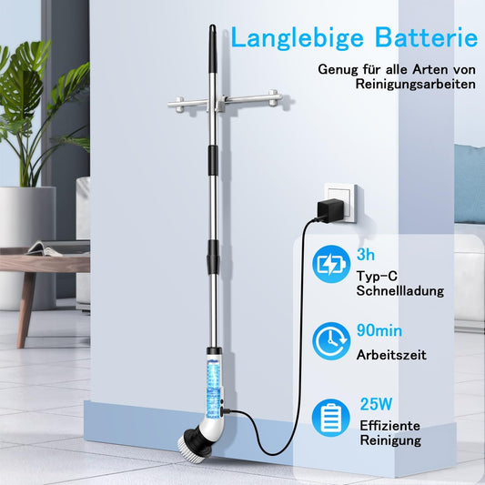 🌀 Električna čistilna krtača 9v1, nastavljiv ročaj, vodoodporna