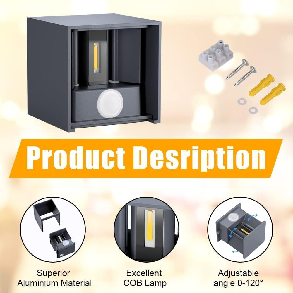 💡KLIGHTEN zunanja LED stenska svetilka 12W s senzorjem gibanja – antracit, nastavljiv kot snopa, IP65, 3000K, aluminij
