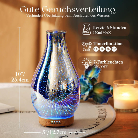 Aroma difuzor iz ročno pihanega stekla – 100 ml, 7 barv LED osvetlitve - srebrn