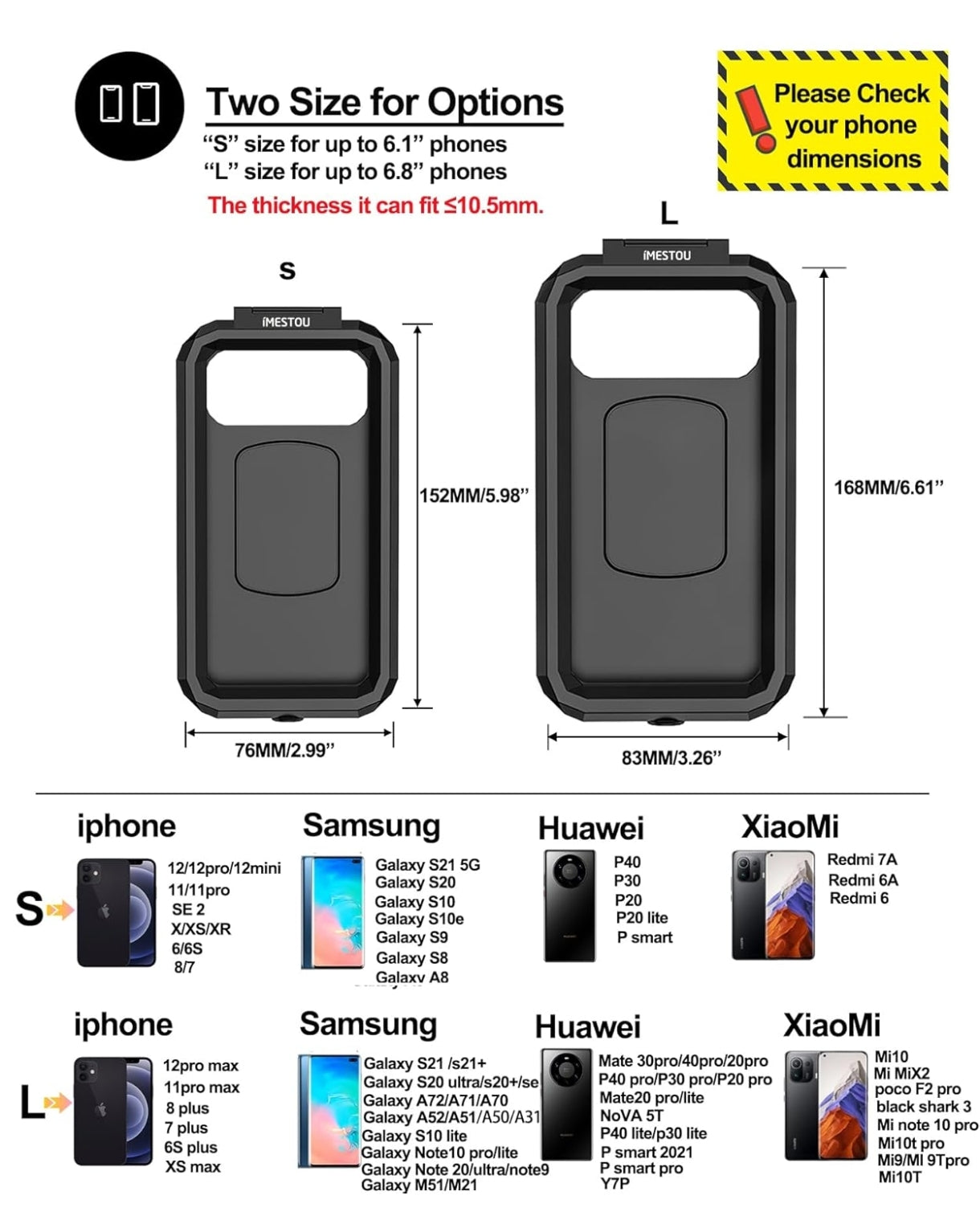 📱 Vodoodporen nosilec za telefon iMESTOU (IP67) z brezžičnim polnjenjem – velikost L (do 6.8")