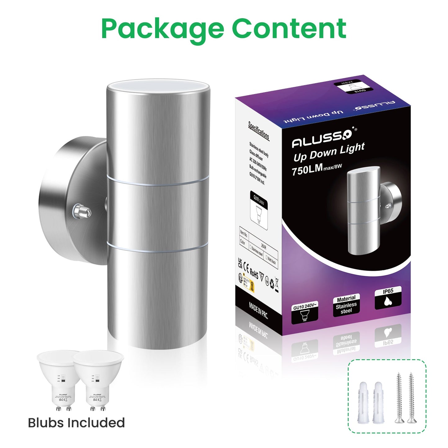 💡 ALUSSO zunanja LED stenska svetilka – 8W, 3000K-6500K, 750 lm, IP65, srebrna