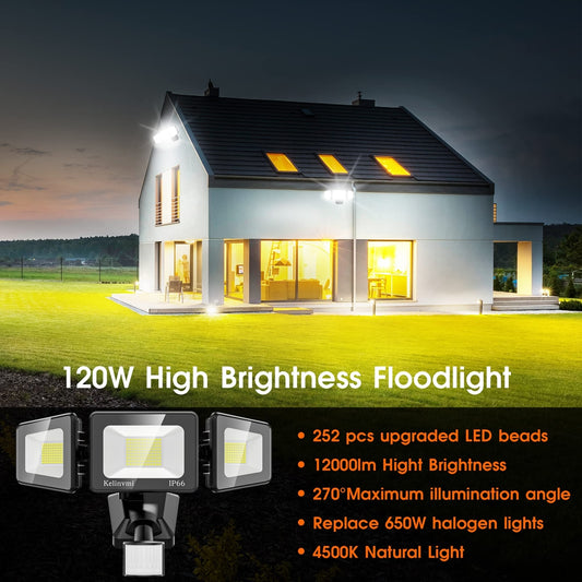 KELINVMI LED zunanji reflektor 120W – 12000 lm, IP66, 4500K toplo bela